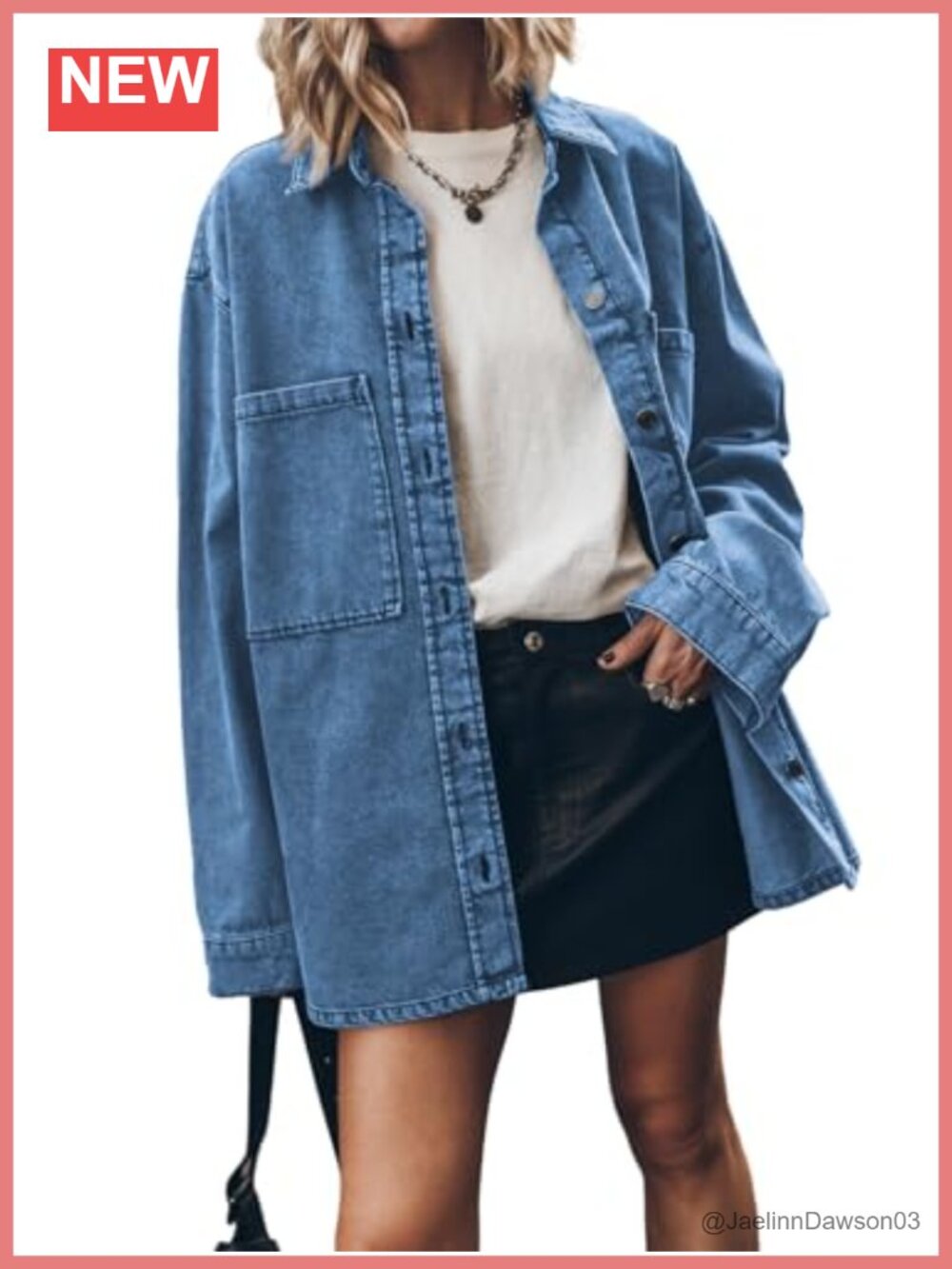 Oversized Denim Jean Jacket Button Up Overshirt Long Sleeve Loose Fit Coat
